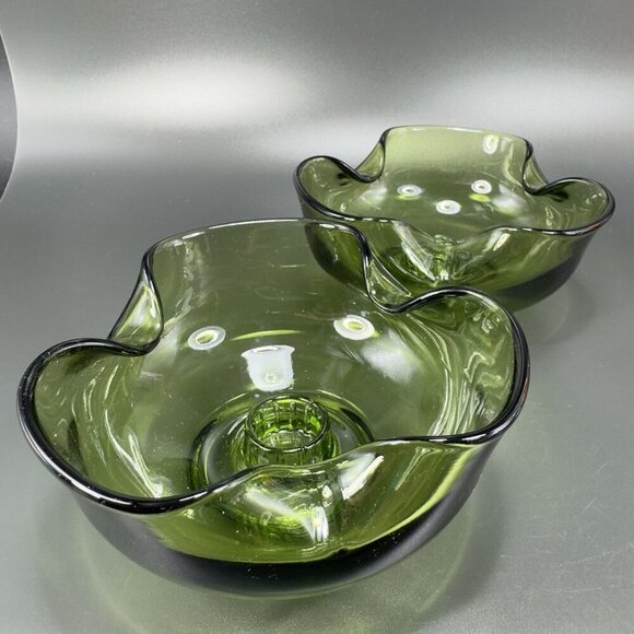 Anchor Hocking Modern Avocado Candlestick Holders Green Set 2 Folded Edge Votive - Picture 13 of 15